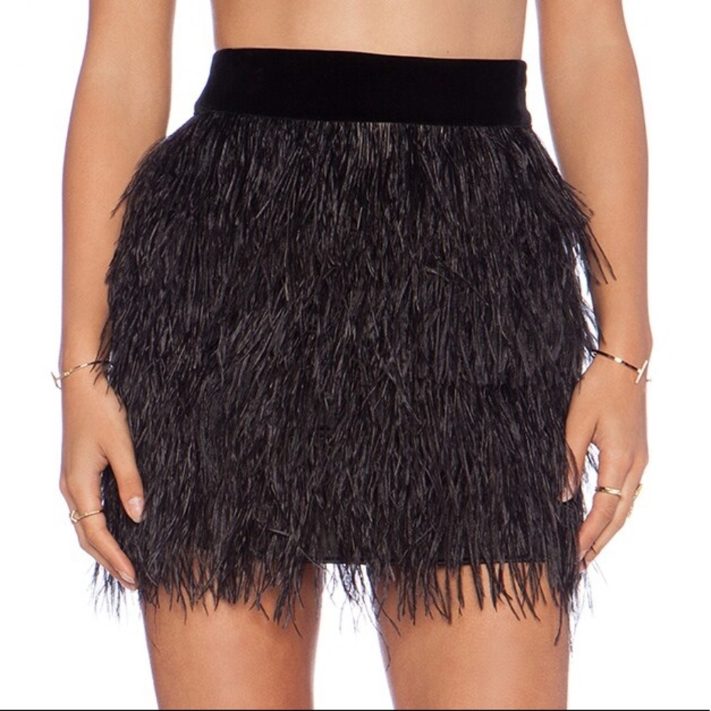 SAM EDELMAN Ostrich Feather Skirt with velvet waistband in Black - Size 4